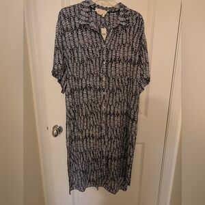 Anthropologie Black and White Patterned Midi Dress